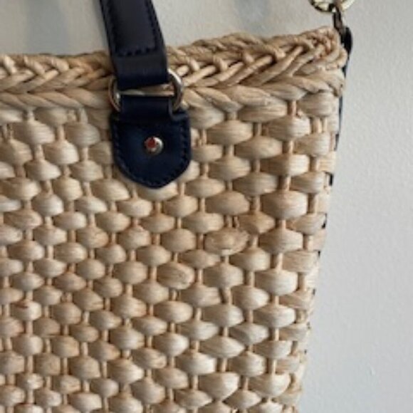 Talbots Straw Crossbody Bag Natural with Navy Leather Handles/Strap - Picture 11 of 16